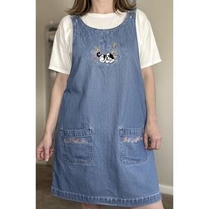 Vintage Big Dogs Rare Women's Blue Denim Dress Small Embroidery Cottage Core